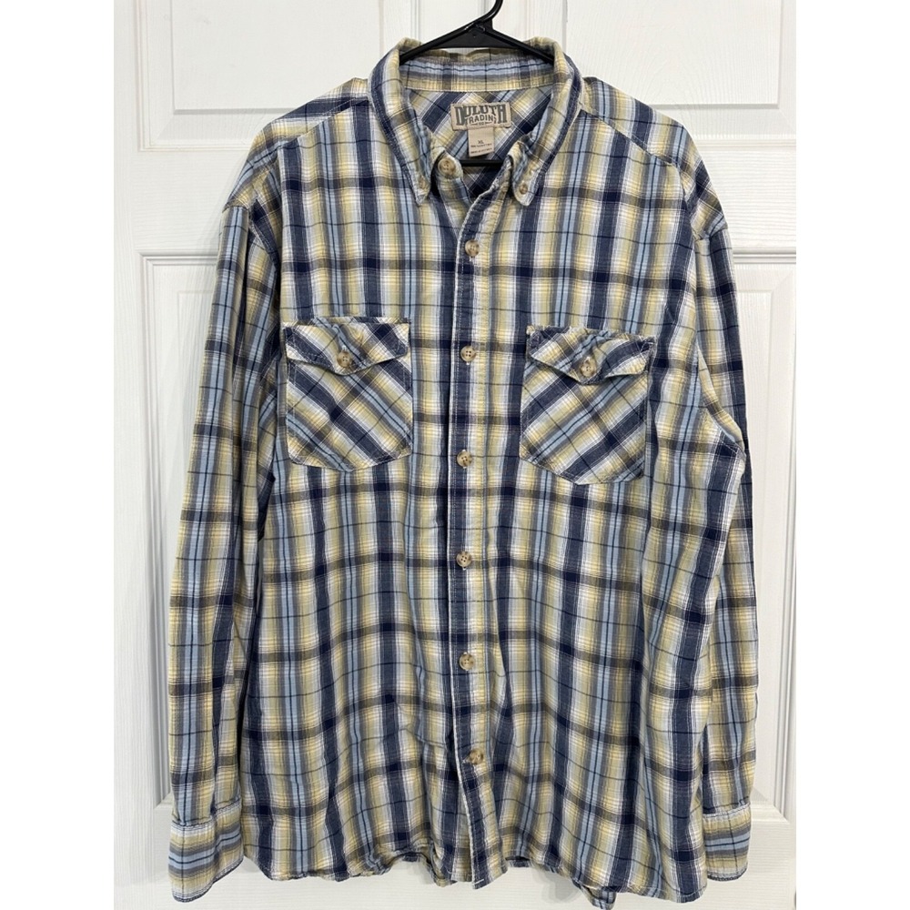 Duluth Trading Co Men's‎ Size XL Blue & Yellow Plaid Button Up Long Sleeve Shirt